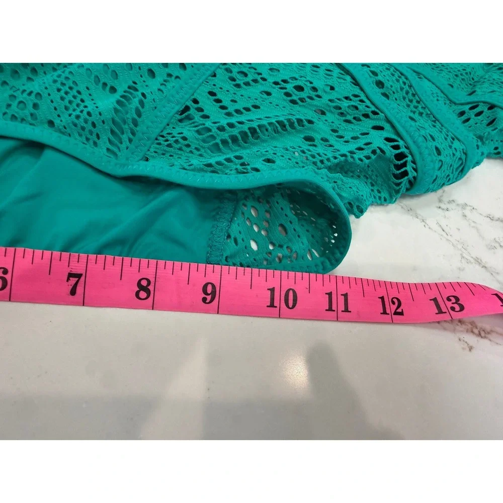 Becca Colorplay Lace Overlay One-Piece Swimsuit Teal Green High Neck‎ New